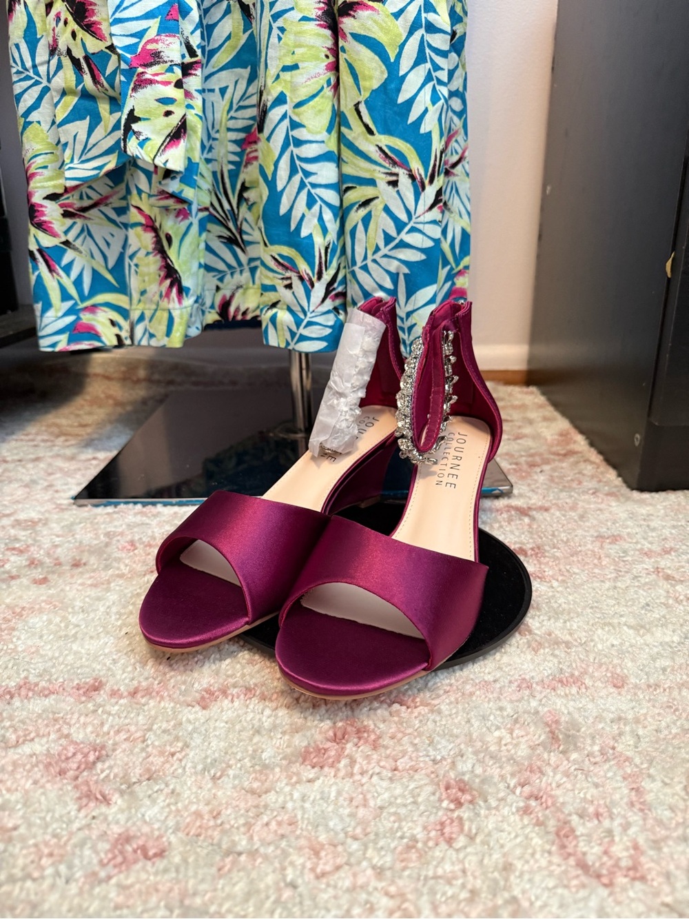 Journee Collection Women's Satin Open-Toe Heels in Berry